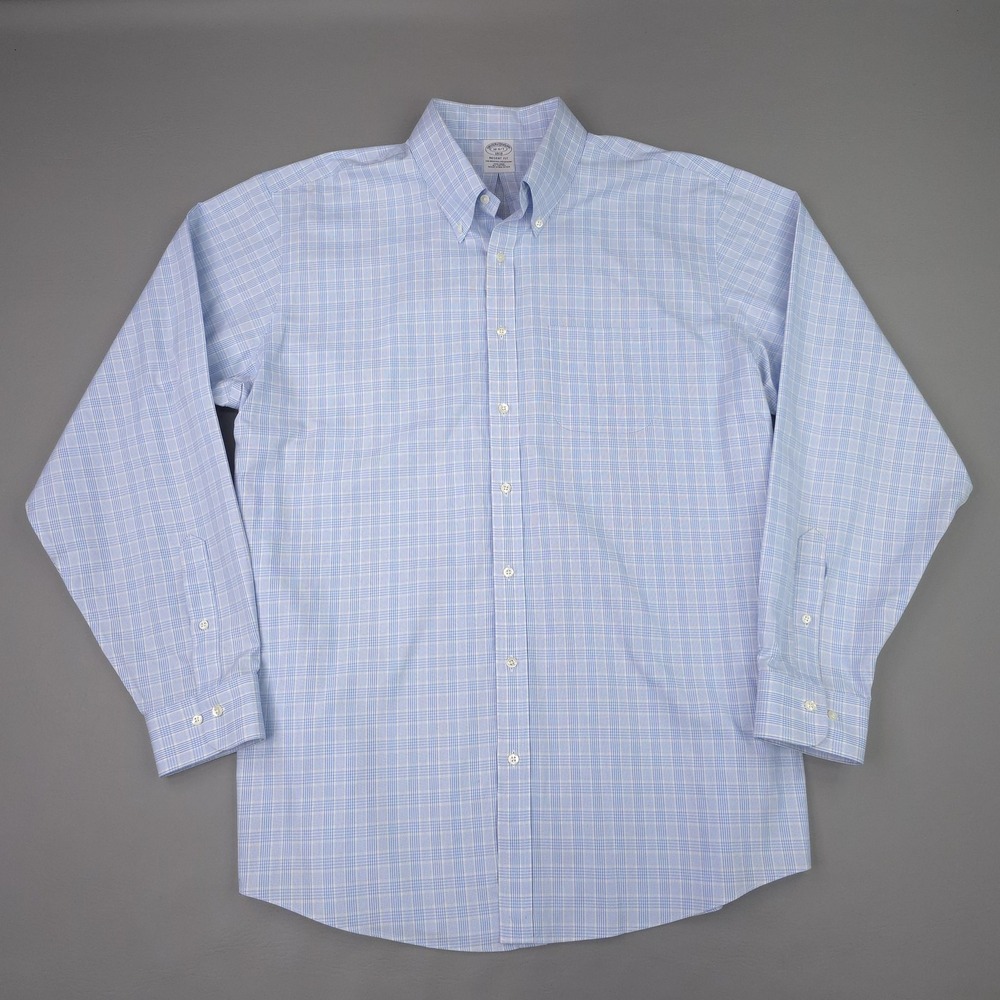 Brooks Brothers Shirt Mens 18 36/37 Blue Check Regent Non Iron Button Down